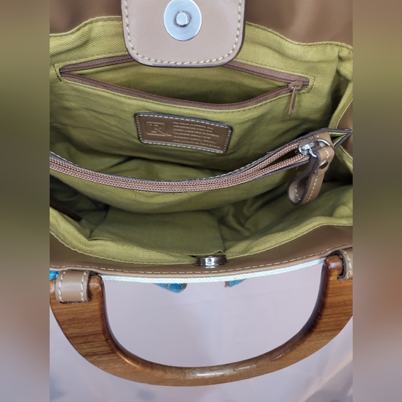 Relic Purse By Fossil Wood Handles Beach Nautical Classic Coastal Blue - Picture 2 of 15